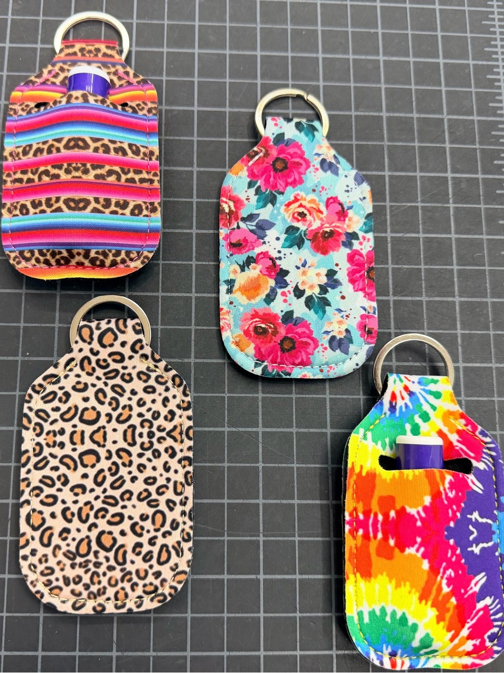 NWOT SET OF 4 Lip Balm Keychain Holder, Leopard, Tie Dye, Floral, Teacher gift